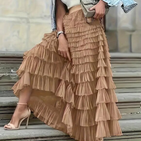 NEW! BOHO Tulle LAYERED MAXI SKIRT SZ L - Picture 1 of 7